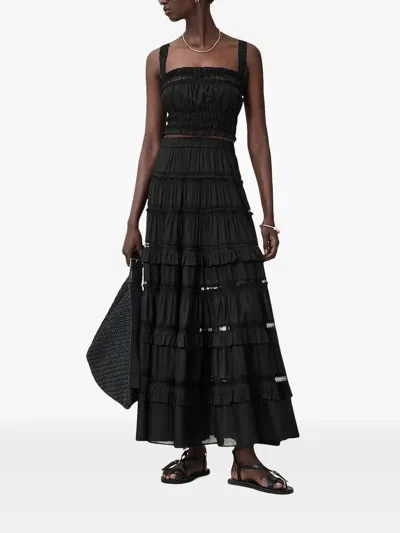 Allsaints Lace-trimmed Smocked Top In Black