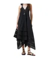 Allsaints Womens Lil Embroidered-trim Asymmetric-hem Cotton Maxi Dress Black In Black