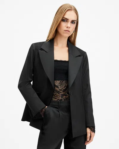 Allsaints Lacey Tailored Lace Trim Blazer In Black