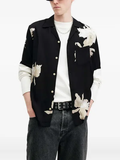 Allsaints Lachaise Floral-print Short-sleeve Shirt In Black