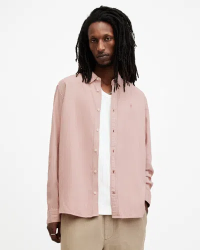 Allsaints Laguna Linen Blend Relaxed Fit Shirt In Bramble Pink