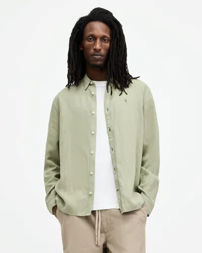 Allsaints Laguna Linen Blend Relaxed Fit Shirt In Herb Green