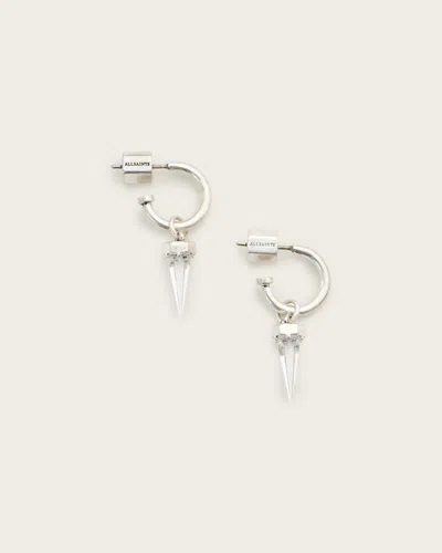 Allsaints Laio Spike Hoop Earrings In Warm Silver/clear