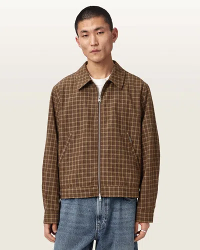 Allsaints Lakeshaw Relaxed Fit Linen Blend Check Jacket In Multi