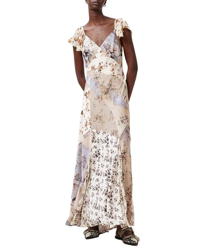 ALLSAINTS LALA FLORAL SATIN FLUTTER SLEEVE DRESS