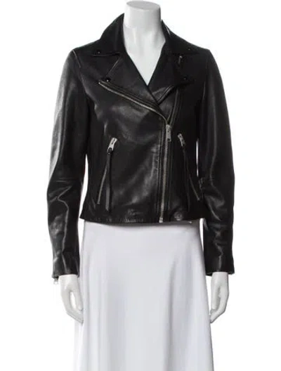 Pre-owned Allsaints Lamb Leather Biker Jacket In Black