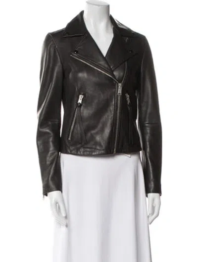 Pre-owned Allsaints Lamb Leather Biker Jacket In Black