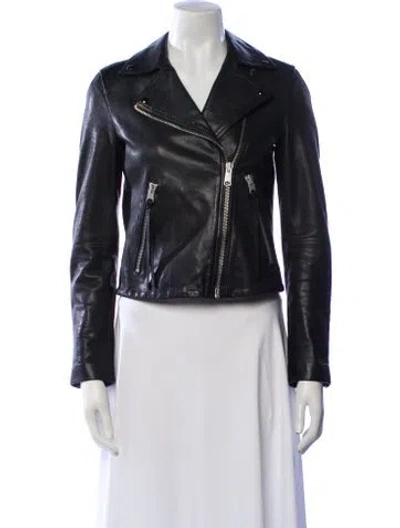 Pre-owned Allsaints Lamb Leather Biker Jacket In Black