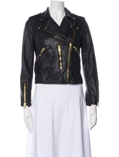 Pre-owned Allsaints Lamb Leather Biker Jacket In Black