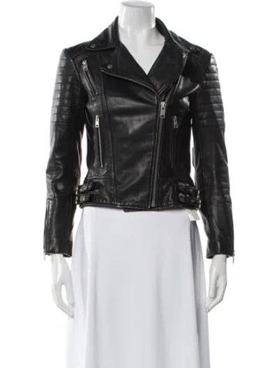 Pre-owned Allsaints Lamb Leather Biker Jacket In Black