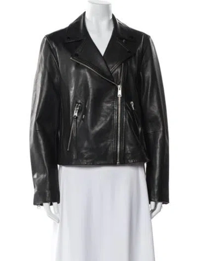 Pre-owned Allsaints Lamb Leather Biker Jacket In Black