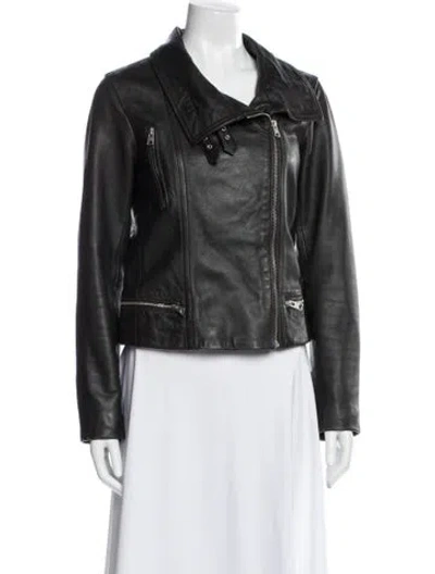 Pre-owned Allsaints Lamb Leather Biker Jacket In Black