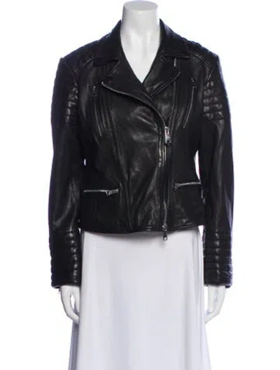 Pre-owned Allsaints Lamb Leather Biker Jacket In Black