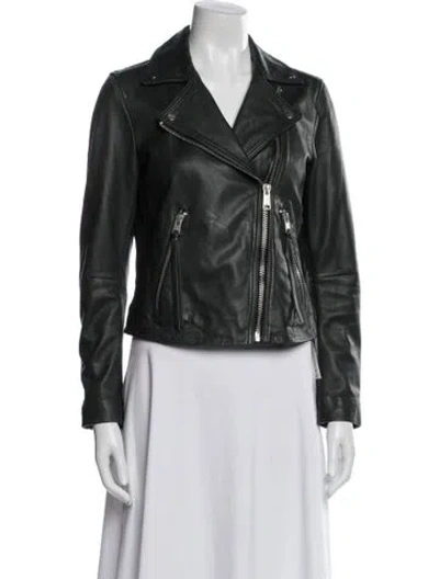 Pre-owned Allsaints Lamb Leather Biker Jacket In Black
