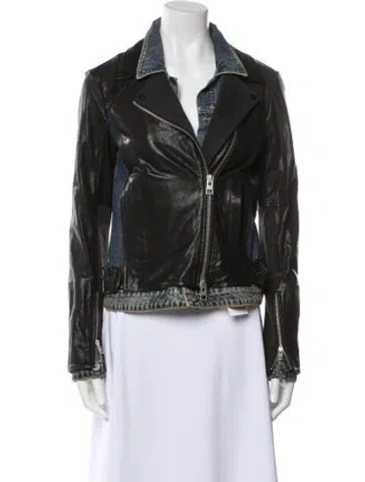 Pre-owned Allsaints Lamb Leather Biker Jacket In Black