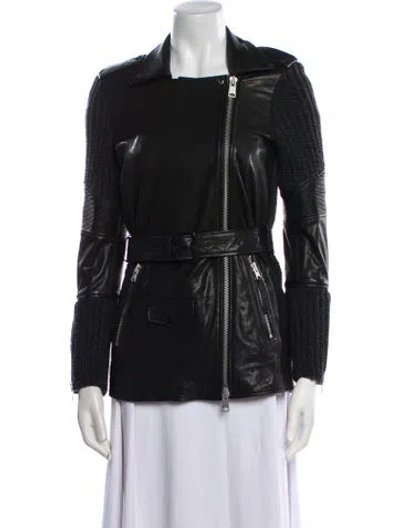 Pre-owned Allsaints Lamb Leather Biker Jacket In Black