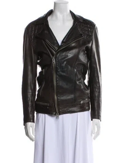 Pre-owned Allsaints Lamb Leather Biker Jacket In Black
