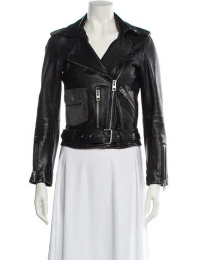 Pre-owned Allsaints Lamb Leather Biker Jacket In Black