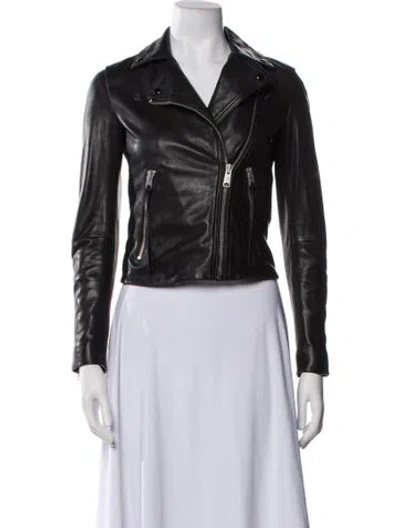 Pre-owned Allsaints Lamb Leather Biker Jacket In Black