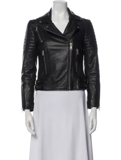 Pre-owned Allsaints Lamb Leather Biker Jacket In Black
