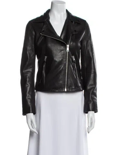 Pre-owned Allsaints Lamb Leather Biker Jacket In Black