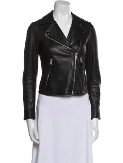 Pre-owned Allsaints Lamb Leather Biker Jacket In Black