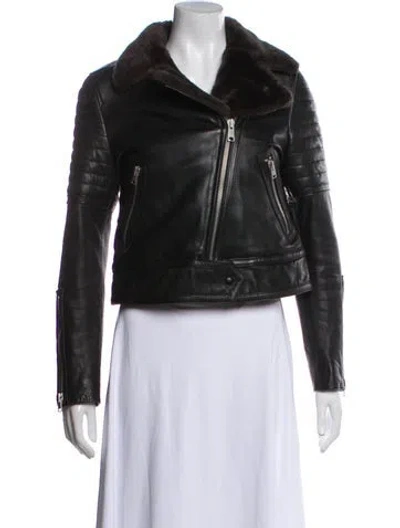 Pre-owned Allsaints Lamb Leather Biker Jacket In Black