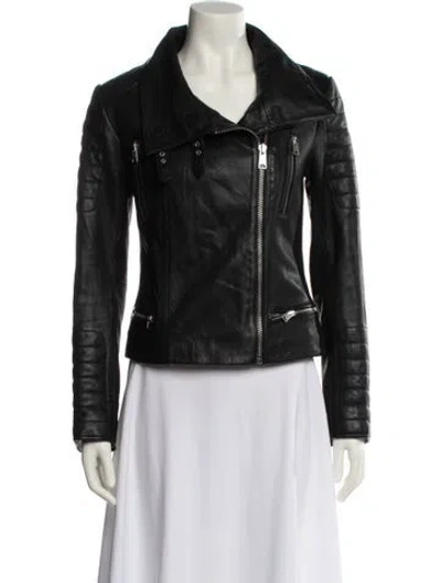 Pre-owned Allsaints Lamb Leather Biker Jacket In Black