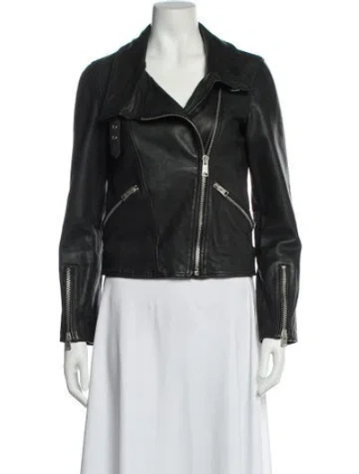 Pre-owned Allsaints Lamb Leather Biker Jacket In Black