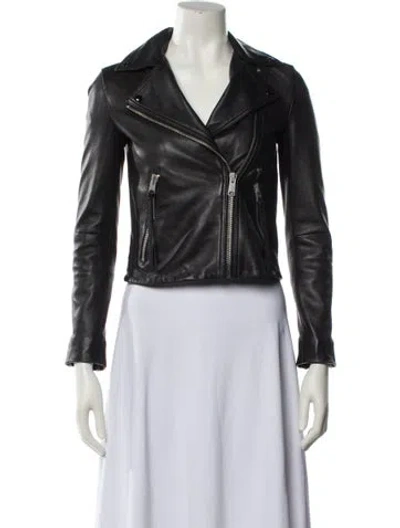 Pre-owned Allsaints Lamb Leather Biker Jacket In Black