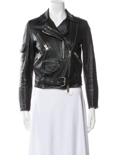 Pre-owned Allsaints Lamb Leather Biker Jacket In Black