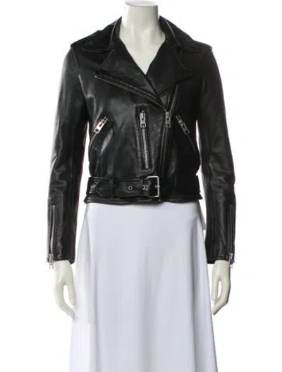 Pre-owned Allsaints Lamb Leather Biker Jacket In Black