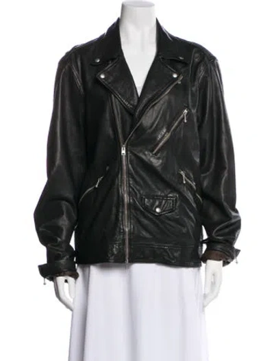 Pre-owned Allsaints Lamb Leather Biker Jacket In Black