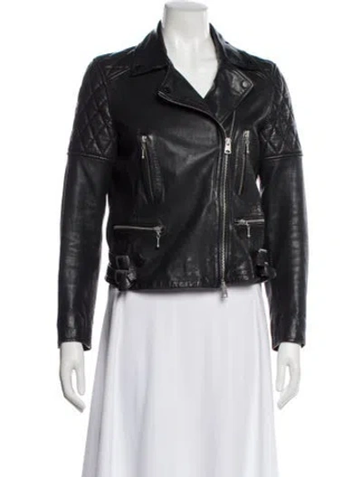 Pre-owned Allsaints Lamb Leather Biker Jacket In Black