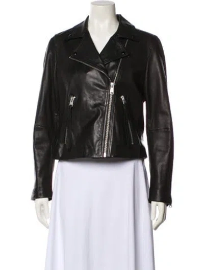 Pre-owned Allsaints Lamb Leather Biker Jacket In Black