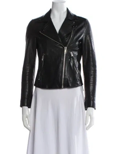 Pre-owned Allsaints Lamb Leather Biker Jacket In Black