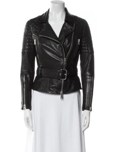 Pre-owned Allsaints Lamb Leather Biker Jacket In Black