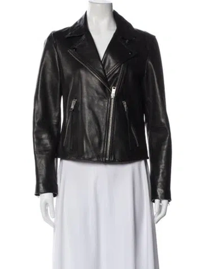 Pre-owned Allsaints Lamb Leather Biker Jacket In Black