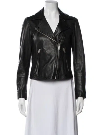 Pre-owned Allsaints Lamb Leather Biker Jacket In Black