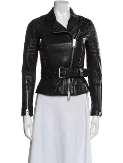Pre-owned Allsaints Lamb Leather Biker Jacket In Black