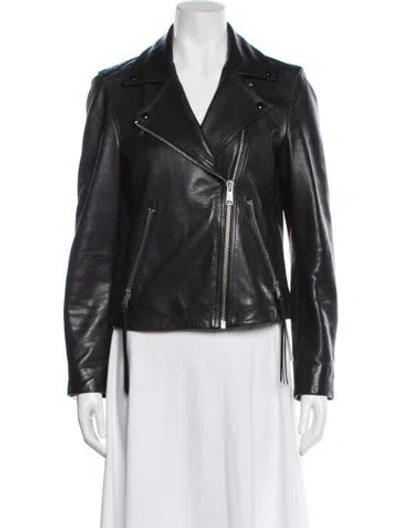 Pre-owned Allsaints Lamb Leather Biker Jacket In Black