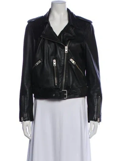 Pre-owned Allsaints Lamb Leather Biker Jacket In Black