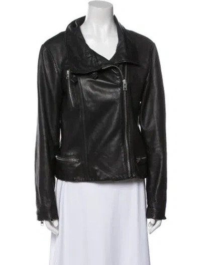 Pre-owned Allsaints Lamb Leather Biker Jacket In Black