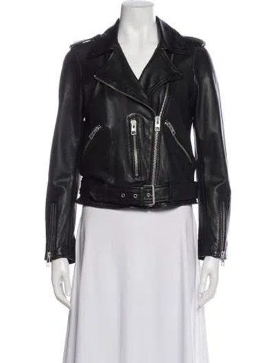Pre-owned Allsaints Lamb Leather Biker Jacket In Black