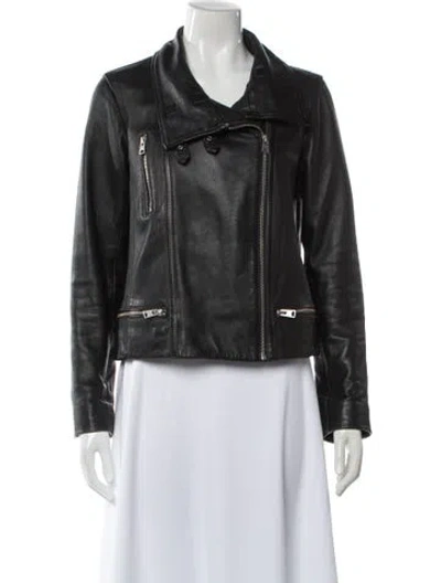 Pre-owned Allsaints Lamb Leather Biker Jacket In Black