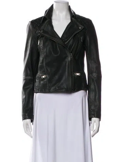Pre-owned Allsaints Lamb Leather Biker Jacket In Black