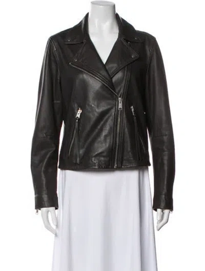Pre-owned Allsaints Lamb Leather Biker Jacket In Black