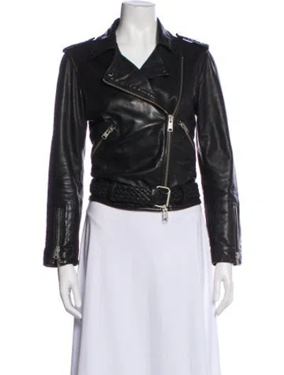 Pre-owned Allsaints Lamb Leather Biker Jacket In Black