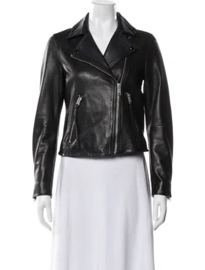 Pre-owned Allsaints Lamb Leather Biker Jacket In Black