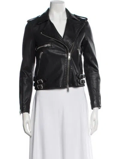 Pre-owned Allsaints Lamb Leather Biker Jacket In Black